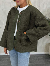 Contrast Button Up Sherpa Jacket with Pockets - Trendsi - Flyclothing LLC