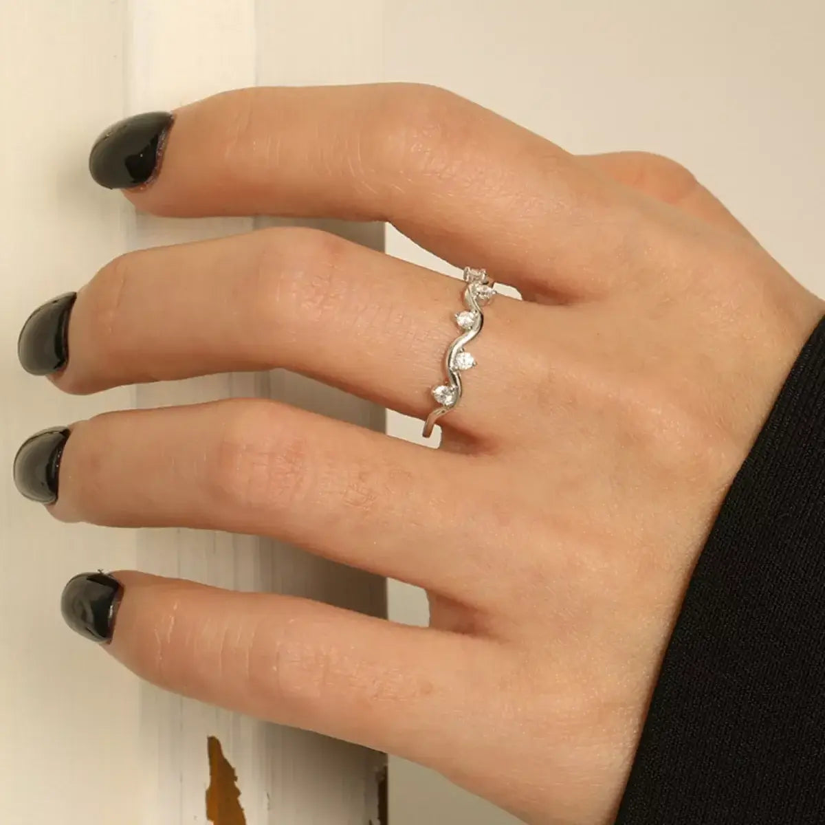 925 Sterling Silver Zircon Wave Ring - Trendsi - Flyclothing LLC