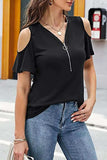 Full Size Half Zip Cold Shoulder Top - Trendsi - Flyclothing LLC
