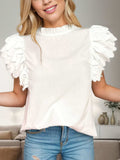 Ruffled Mock Neck Cap Sleeve Blouse - Trendsi - Flyclothing LLC