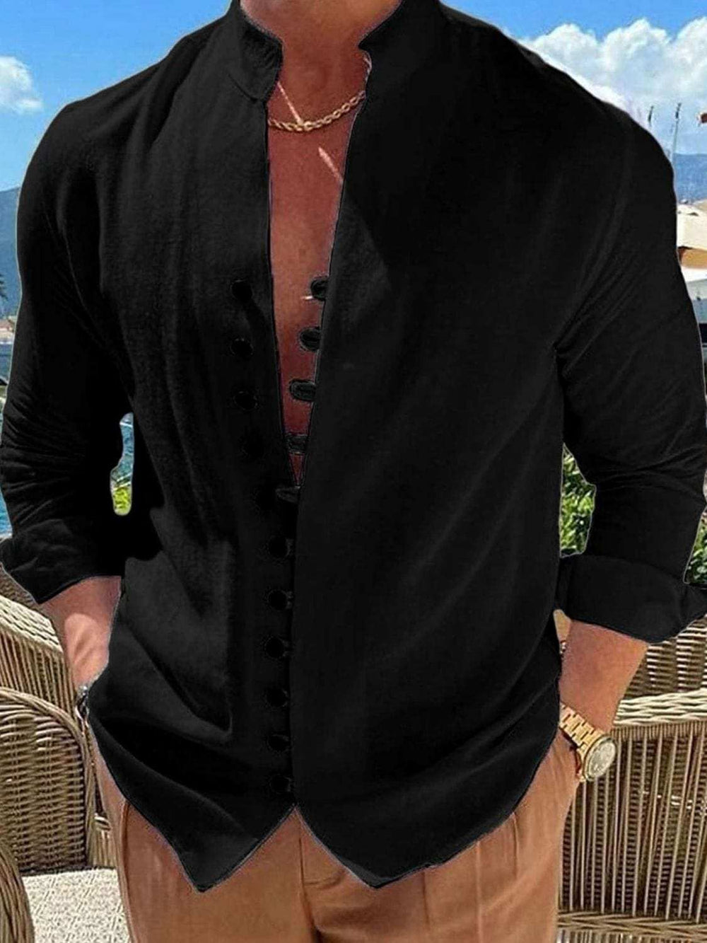 Men's Full Size Button Front Long Sleeve Shirt Plus Size - Trendsi - Flyclothing LLC