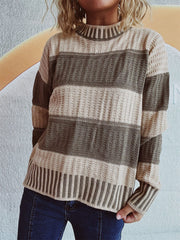 Contrast Round Neck Long Sleeve Sweater - Trendsi