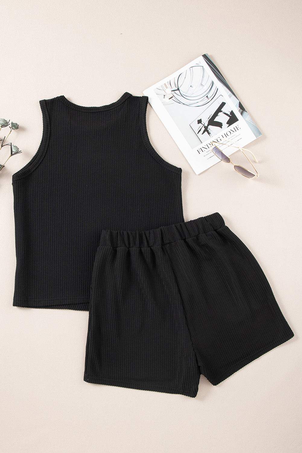 Round Neck Sleeveless Top and Shorts Set - Trendsi - Flyclothing LLC