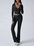 Devine Ruched Long Sleeve Top and Pants Set - Trendsi - Flyclothing LLC