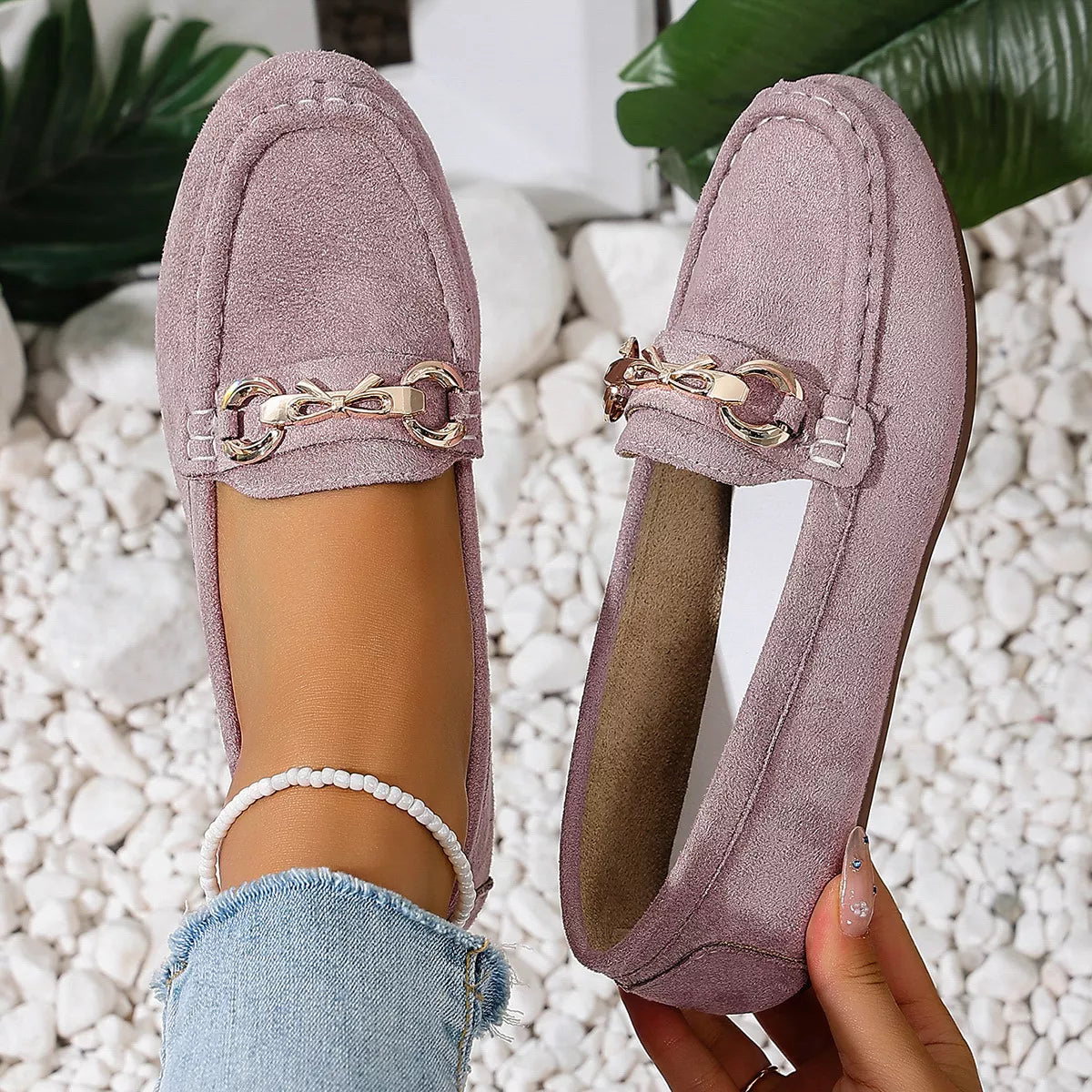 Comfortable Flat Loafers with Decorative Buckle - Trendsi - Flyclothing LLC