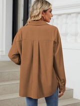 Button Up Dropped Shoulder Long Sleeve Outerwear - Trendsi - Flyclothing LLC