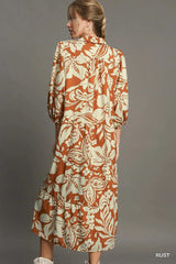 Umgee Full Size Floral Tiered Midi Shirt Dress Plus Size - Trendsi - Flyclothing LLC