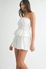 MABLE Floral Eyelet Lace Tube Top and Short Set - Trendsi - Flyclothing LLC