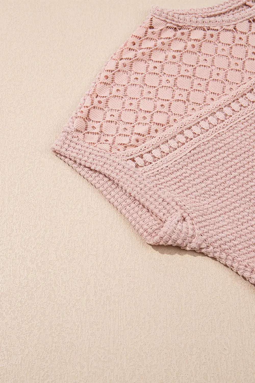 Lace Patchwork Waffle Short Sleeve Knit Top - Trendsi - Flyclothing LLC