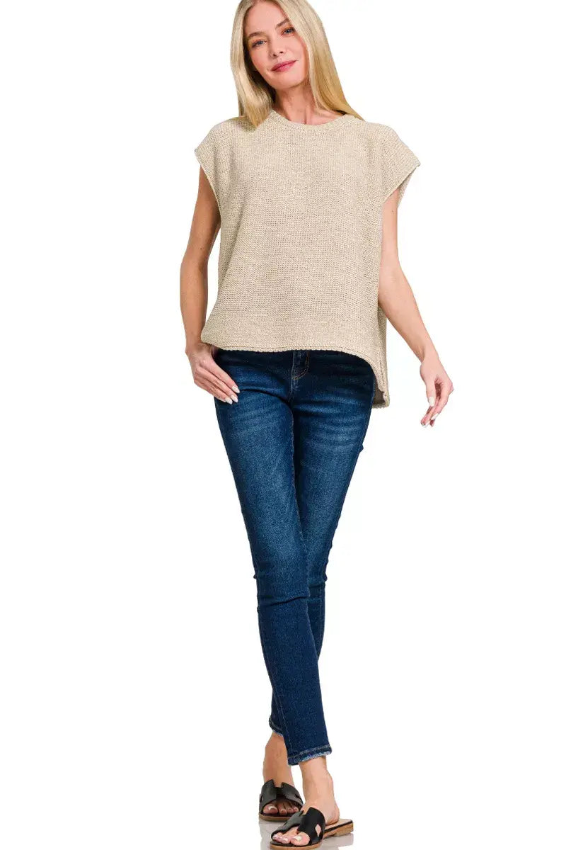 Zenana Oversized Crew Neck Sweater Vest - Trendsi - Flyclothing LLC
