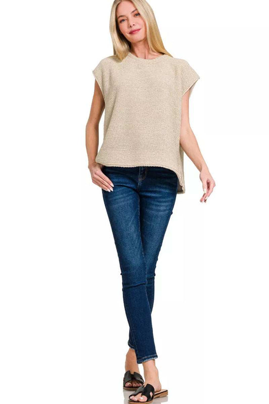 Zenana Oversized Crew Neck Sweater Vest - Trendsi - Flyclothing LLC