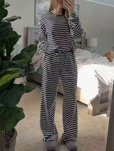 Striped Round Neck Top and Pants Set - Trendsi - Flyclothing LLC