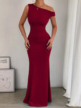 One-Shoulder Ruched Bodycon Maxi Dress - Trendsi - Flyclothing LLC