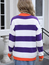 Contrast Striped Round Neck Sweater - Trendsi - Flyclothing LLC