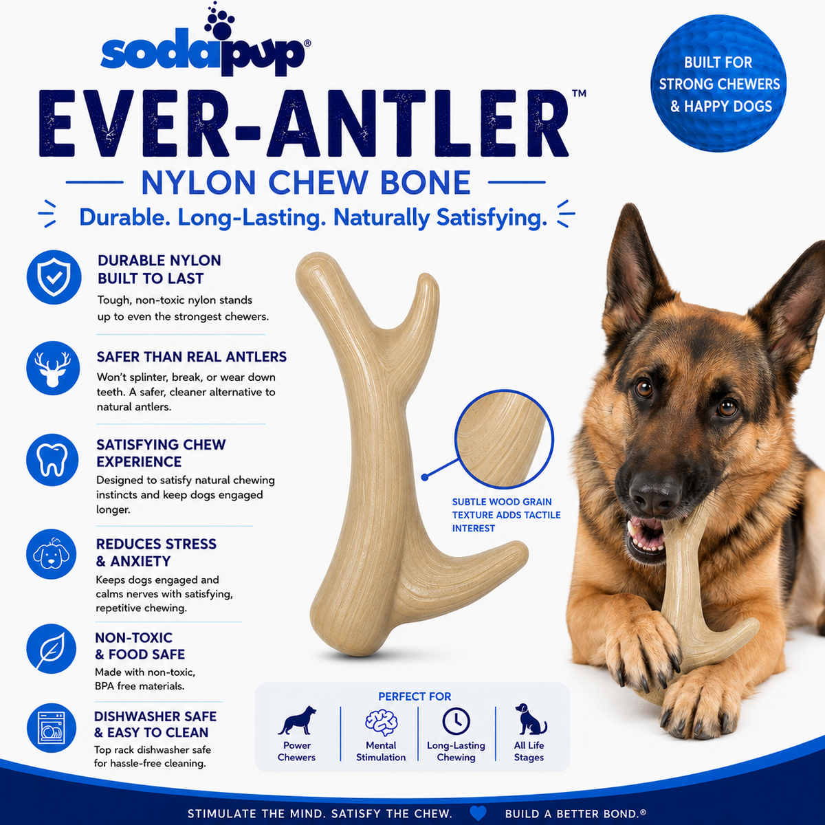Ever Antler Nylon Chew Bone | Elk Antler Shaped Dog Toy for Aggressive Chewers | SodaPup - SodaPup/True Dogs, LLC - Flyclothing LLC