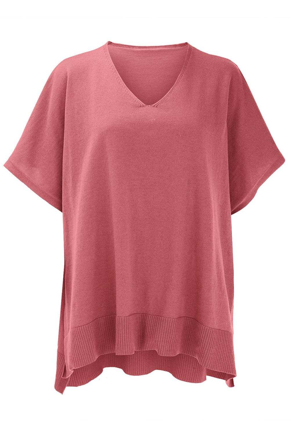 Slit V-Neck Half Sleeve Knit Top - Trendsi - Flyclothing LLC