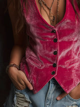 Velvet Button-Down Vest Coat - Trendsi - Flyclothing LLC