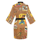 Baha Ranch Vintage Cowgirl Collage Kimono Satin Robe - Baha Ranch Western Wear - Flyclothing LLC