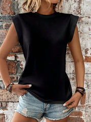 Round Neck Cap Sleeve Blouse - Trendsi