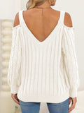Cable-Knit Cold Shoulder Sweater - Trendsi - Flyclothing LLC