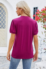 Notched Short Sleeve T-Shirt - Trendsi - Flyclothing LLC