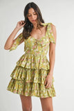 MABLE Floral Print Shoulder Tie Layered Mini Dress - Trendsi