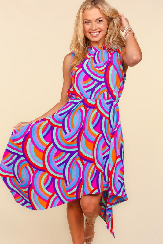 Haptics Full Size Mock Neck Sleeveless Printed Dress - Trendsi