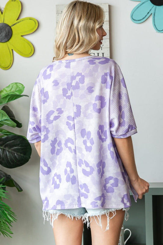 HOPELY Print Waffle Oversized T-Shirt - Trendsi