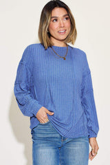 Basic Bae Full Size Ribbed Round Neck Long Sleeve T-Shirt - Trendsi - Flyclothing LLC
