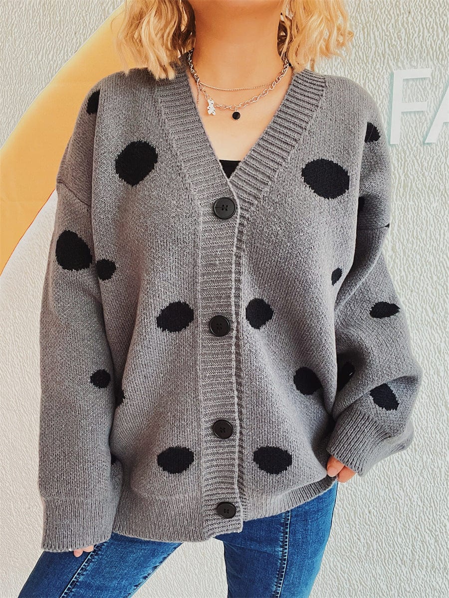 Polka Dot Button Up Cardigan - Trendsi