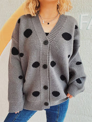 Polka Dot Button Up Cardigan - Trendsi