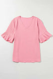 Plus Size V-Neck Half Sleeve Blouse - Trendsi - Flyclothing LLC