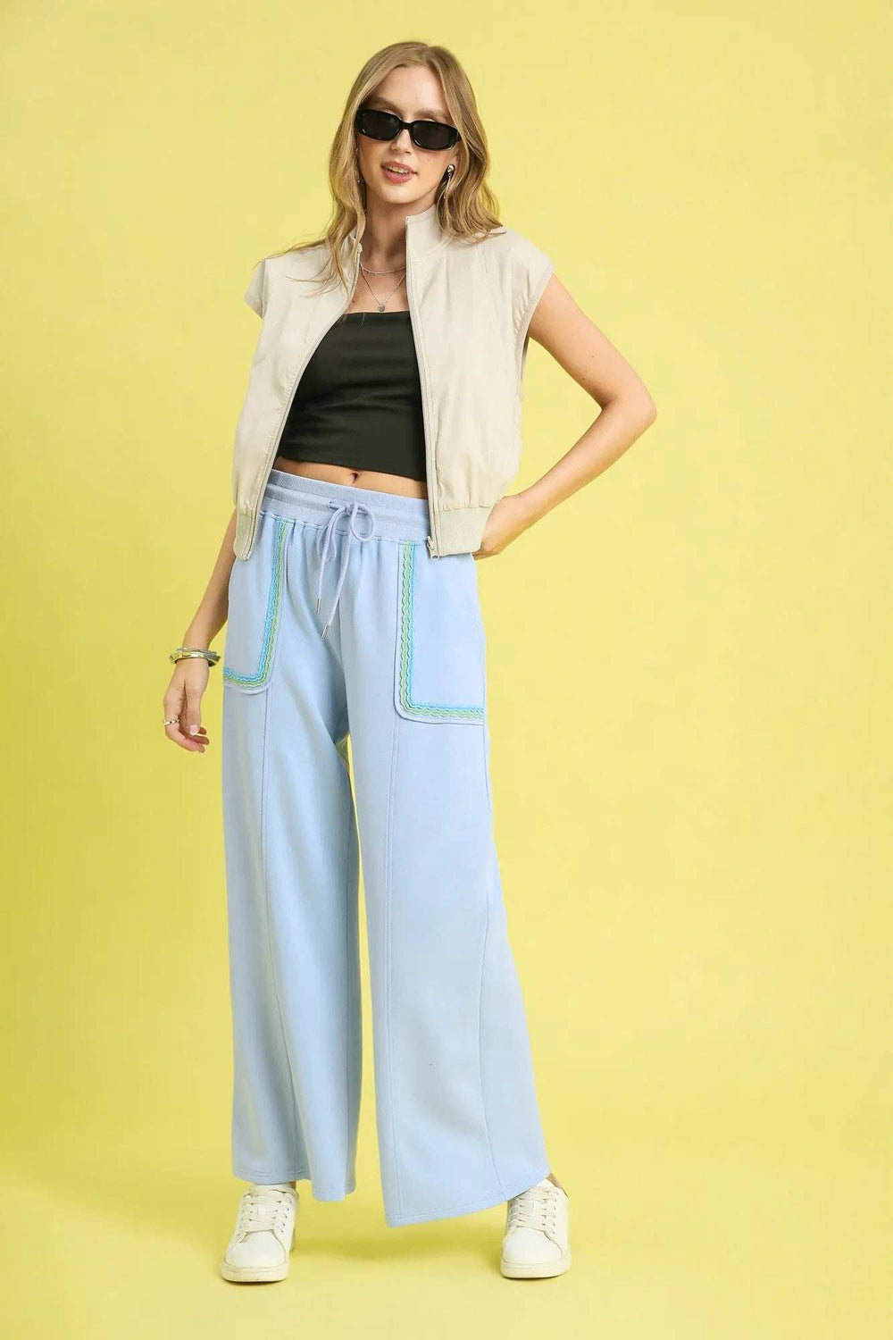 Umgee Drawstring Wide Leg Pants with Scallop Trim Detail - Trendsi - Flyclothing LLC
