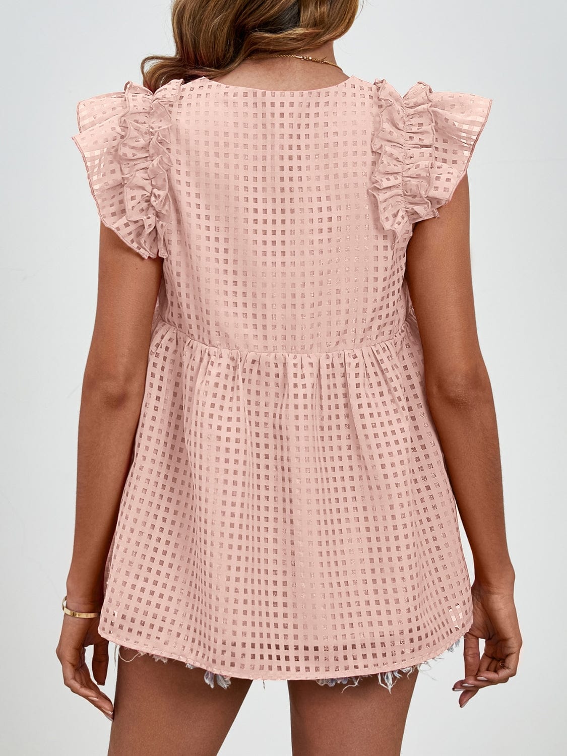 Ruched V-Neck Cap Sleeve Blouse - Trendsi