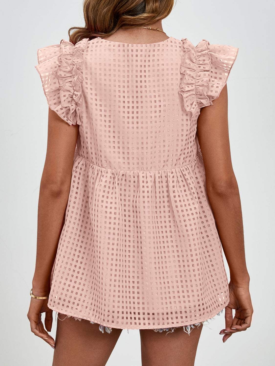 Ruched V-Neck Cap Sleeve Blouse - Trendsi - Flyclothing LLC