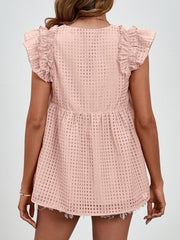 Ruched V-Neck Cap Sleeve Blouse - Trendsi