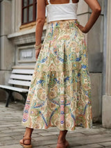 Smocked Printed High Waist Skirt - Trendsi - Flyclothing LLC