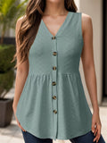 Button Up V-Neck Tank - Trendsi