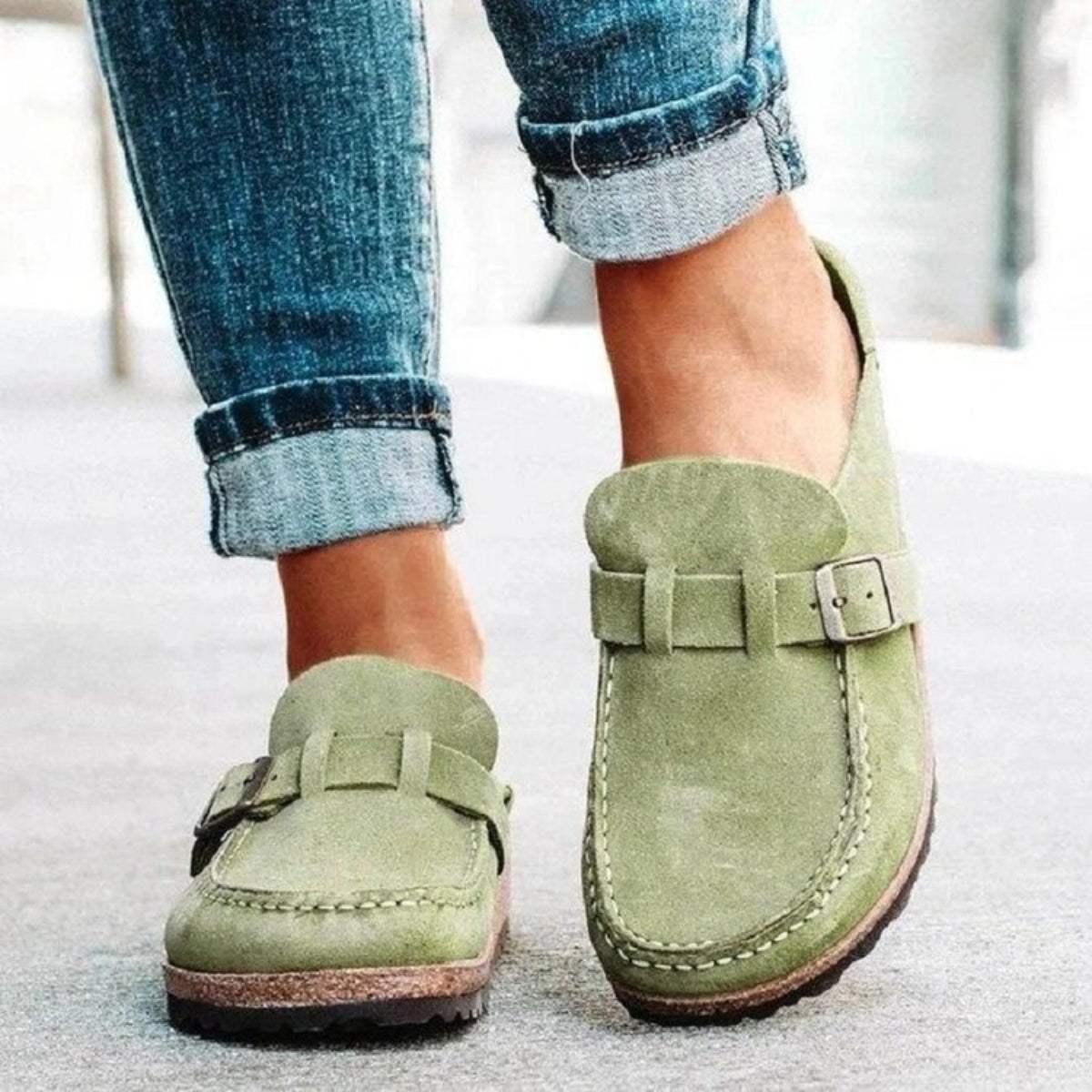 Round Toe Low Heel Buckle Sneakers - Trendsi - Flyclothing LLC