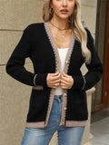 Contrast Trim Button Up Long Sleeve Cardigan - Trendsi - Flyclothing LLC