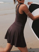 V-Neck Wide Strap Active Dress with Unitard Liner - Trendsi - Flyclothing LLC