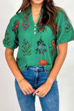 Floral Print Notched Short Sleeve Blouse - Trendsi - Flyclothing LLC