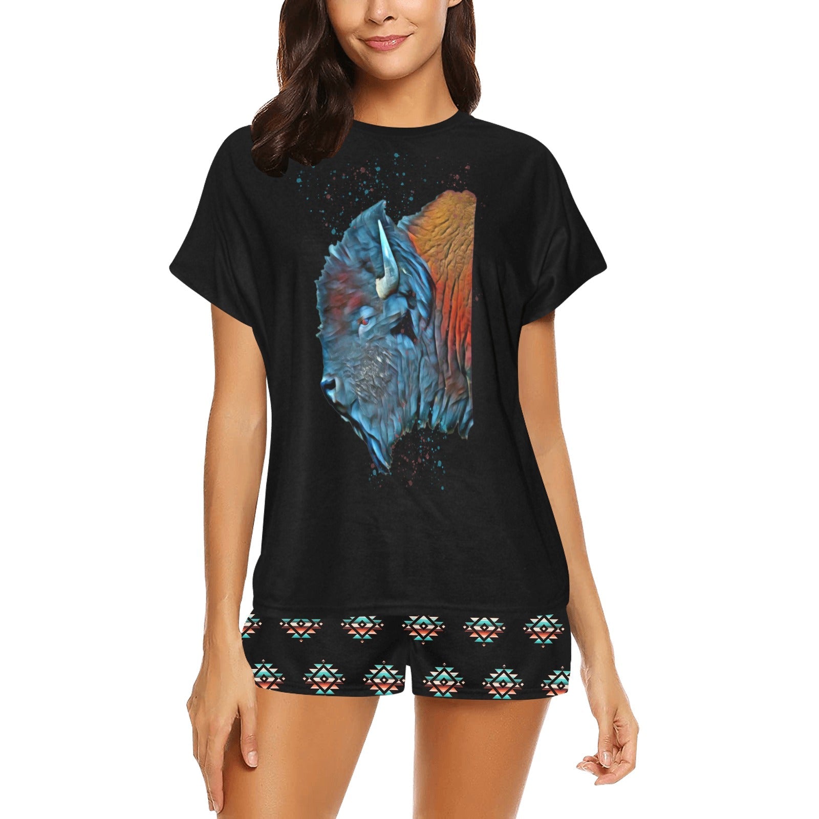 Baha Ranch Native Buffalo Women's Western Top and Short Pajama Set