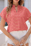 Printed Notched Short Sleeve Blouse - Trendsi