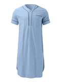 Men's Full Size Button Detail Short Sleeve Lounge Dress Plus Size - Trendsi - Flyclothing LLC
