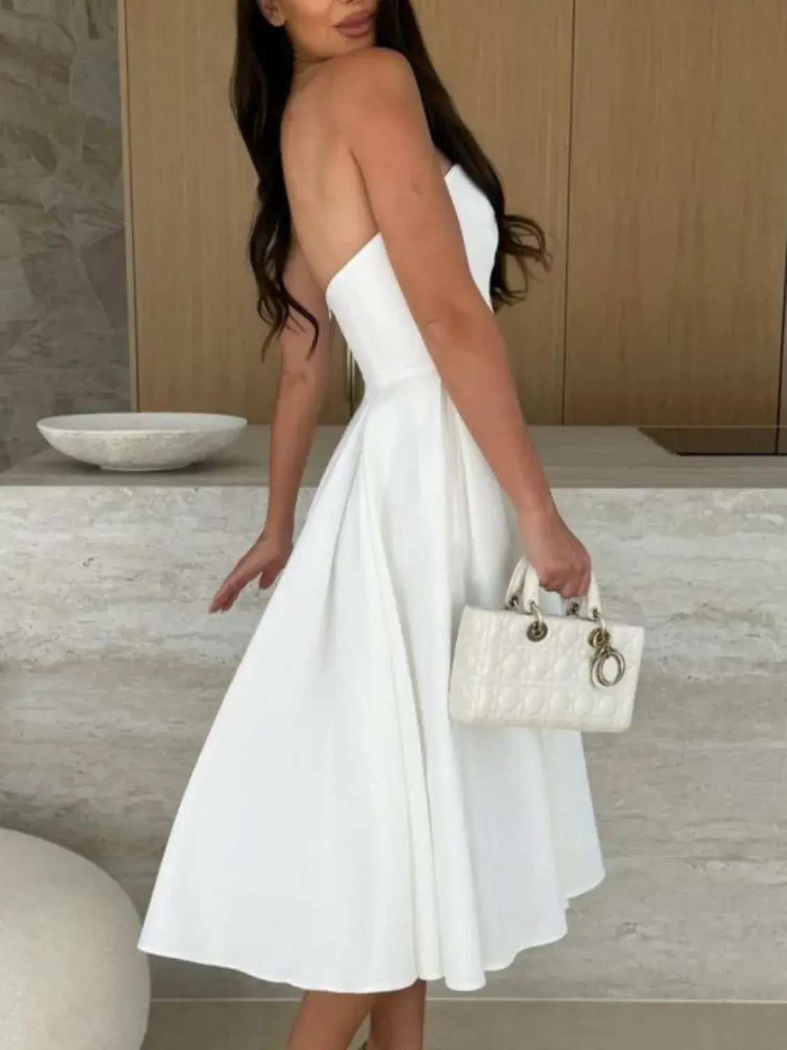 Solid Color Tube Midi Dress - Trendsi - Flyclothing LLC