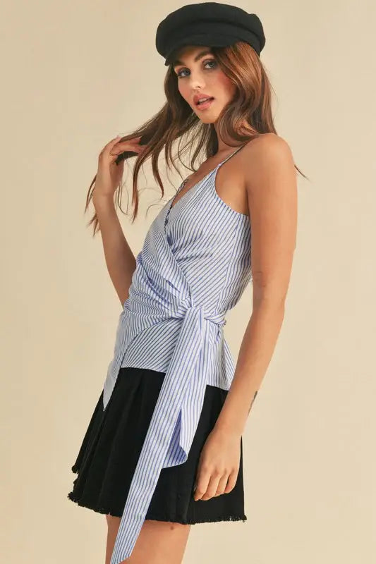 Aemi + Co Side Knotted Surplice Striped Cami - Trendsi - Flyclothing LLC
