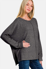 Zenana High-Low Side Slit Round Neck T-Shirt - Trendsi - Flyclothing LLC