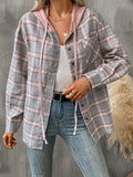 Plaid Long Sleeve Hooded Jacket - Trendsi