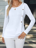 Decorative Button Round Neck Long Sleeve T-Shirt - Trendsi